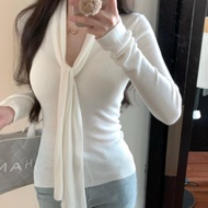 Women's Scarf Tie V-Neck Knit HH-E73