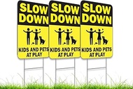 8x12 Inch Pack of 3 Slow Down Sign - Kids & Pets at Play Sign for Street Neighborhoods - Double-Side