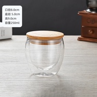 [EZY4LIFE] Double-Walled Glass Cup with Bamboo Lid 250/350/450ML