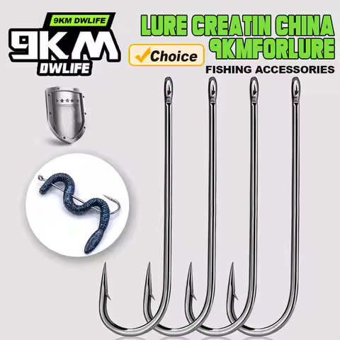 9KM 50Pcs Long Shank Fishing Hooks Soft Plastic Hook Aberdeen Hooks High Carbon Steel Worm Hook