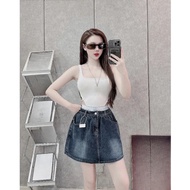 ELWYN short jean skirt, dark blue basic a-line short denim skirt, size S M L 6936