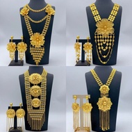 Plated gold hollowed out flower earrings necklace set Dubai bride wedding jewelry