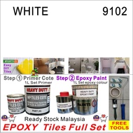 9102 WHITE ( FULL SET EPOXY PAINT TILES WALL &amp; FLOOR ) ( 1L PRIMER + 1L EPOXY + FREE 4" ROLLER  SET / TAPE &amp; BRUSH )
