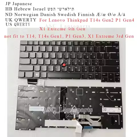 New Japanese Hebrew Nordic UK US QWERTY Keyboard for Lenovo Thinkpad X1 Extreme GEN 5 / P1 GEN 5 21D
