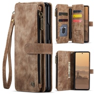 Vintage Suede Z Fold 5 6 7 Wallet Case Leather Flip Cover Multi-Card Holder Zip Pouch Samsung Galaxy