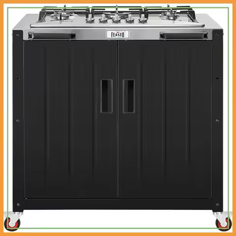 Outdoor Gas Grill with Cabinet, 5 Burners 36,200 BTUs, Stainless Steel Top, Movable Propane Stove fo
