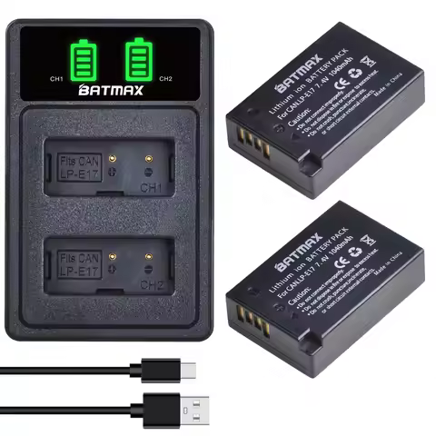 2Pcs 1040mAh LP E17 lp-e17 Battery + LED USB Dual Charger for Canon EOS RP, Rebel SL2, SL3, T6i, T6s