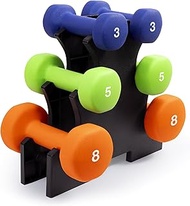 Marcy 3-Pair Neoprene Coated Dumbbell Set (Total 32-lbs) with Dumbbell Rack - Hand Weights for Home 