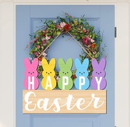Happy Easter Wooden Sign Happy Easter Wooden Hanging Sign for Front Door Colorful Bunny Sign Welcome