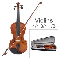 4/4 3/4 1/2 Size Acoustic Violin Natural Color Fiddle Set for Violin Beginner