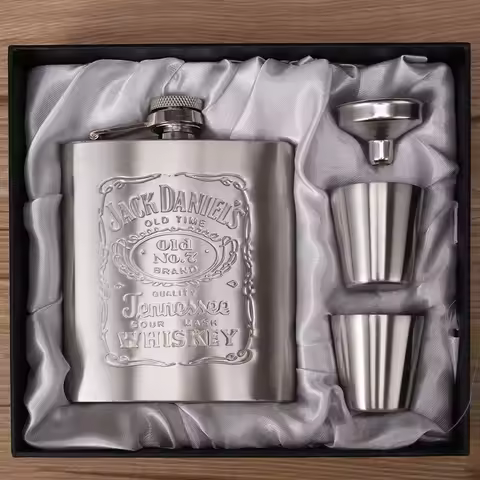 7oz Portable Stainless Steel Hip Flask Flagon Whiskey Wine Pot Leather Cover Bottle Funnel Travel To