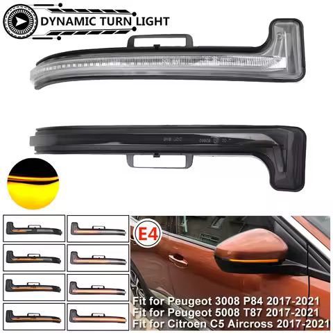 1Pair Rearview Dynamic Sequential Mirror Flowing LED Turn Signal Light For Peugeot 3008 P84 5008 T87