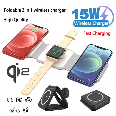 2025 Factory 3in1 Magnetic Wireless Charger 15w Qi2 Fast Charging Pad for iphone Portable Wireless C