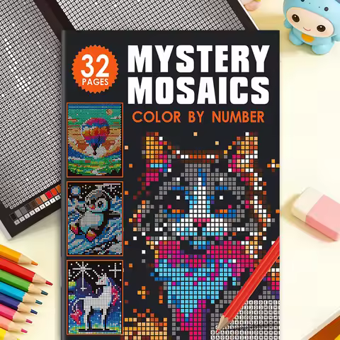 Mystery Mosaics Color By Number Coloring Book, 32 Pages Pixel Art Animal Landscape Hidden Picture, R