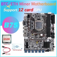 B75 12 Card GPU BTC Mining Motherboard+G530 CPU+Thermal Grease+SATA Cable 12XUSB3.0(PCIE) Slot LGA1155 DDR3 RAM MSATA