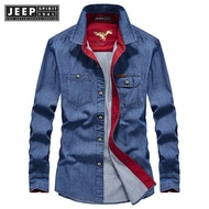 Jeep spirit 1941 estd fashionable oversized denim long sleeved shirt top for mens business casual de