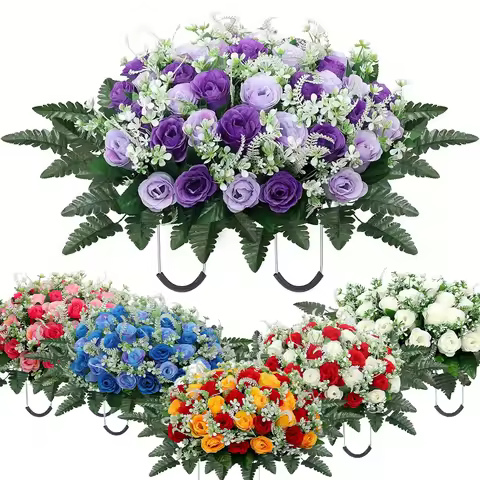 Headstone Flower Saddle, Large Artificial Cemetery Flowers for Grave, Cemetery Memorial Flowers for 