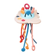 TDS Infant Grasping Toy Multiple Textures Colorful Cartoon Spaceship Pull String Toy with Food Grade Silicone Rattle Teether Fine Motor Skills Grip Training Baby Sensory Toy Newborn Gift The flyer is