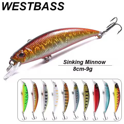 WESTBASS 1PCS Japan Design Minnow Bait 80mm-9g Sinking Isca Laser Fishing Lure Artificial Hard Wobbl
