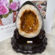 招財利器 頂級酒黃 黃水晶恐龍蛋晶洞 3.85kg 口寬洞深 開幕送禮禮品 收藏 