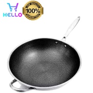 👨‍✈️READY STOCK 👨‍✈️BRAN IDANO 316 Stainless Steel Wok Non-Stick Honeycomb Design Wok