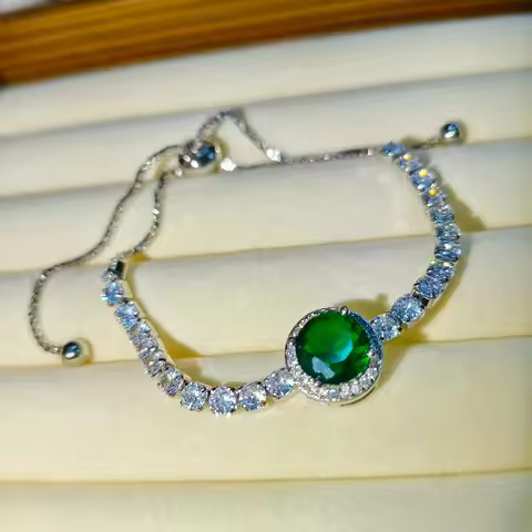925 Sterling Silver Pull-Up 2 Carat Round Bag Zircon Imitation Moissanite Ladies Bracelet Wedding Je