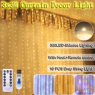 🌙3X3Meter Curtain Lights 300LED Light Strip USB Fairy Lights 8 Modes Lighting For Deepavali Diwali Decoration Lights