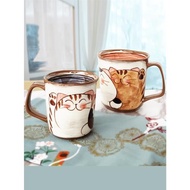 日本進口粗陶瓷手繪招財貓咖啡馬克杯手作陶器波佐見燒卡通水杯子