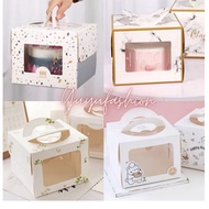 [MY-Local Ready stock] 4styles for 2 in 1 Cake Box 4 &amp; 6 Inch with Cake Board with Window Class Handle Kotak Kek