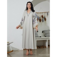 SW2102 Middle East Muslim Women's V-Neck Printed Tassel Robe Abaya