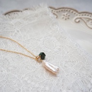 簡愛天然珍珠與祖母綠INS風三種戴法手工制項鏈agete