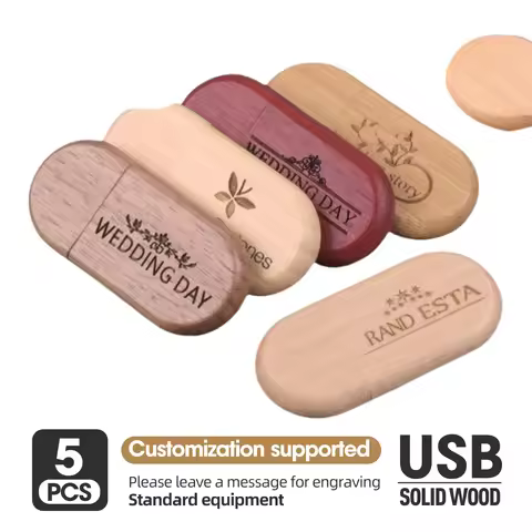 5 PCS/LOT USB Flash Drive Wooden Box Pen Drive Wood USB2.0 Free Custom Logo 1G 2G 32GB 64GB Memory S