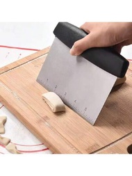 1個厚不銹鋼麵團刮刀-適用於切割麵粉,麵團和擴展。烘焙廚房工具,蛋糕切割機,帶有測量刻度的金屬麵團刮板