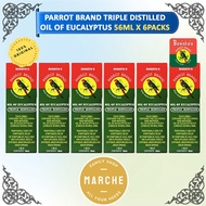 6x PARROT BRAND Triple Distilled Oil Of Eucalyptus 56ml