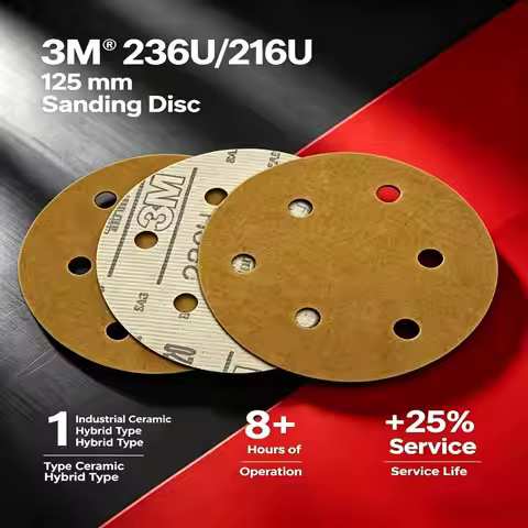 3M 236U/216U 5 Inch 125mm Sanding Discs 6 Holes Hook and Loop Sandpaper Round Abrasive Pad P80 P120 