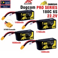 Dogcom 1800mAh 1700mAh 1600mAh 1480mAh 180C Pro Series 6S 22.2V Lipo Battery With XT60 Plug