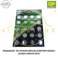 GP LITHIUM COIN CELLS BATTERY CR2032 / DL2032 ( CARD OF 20'S )