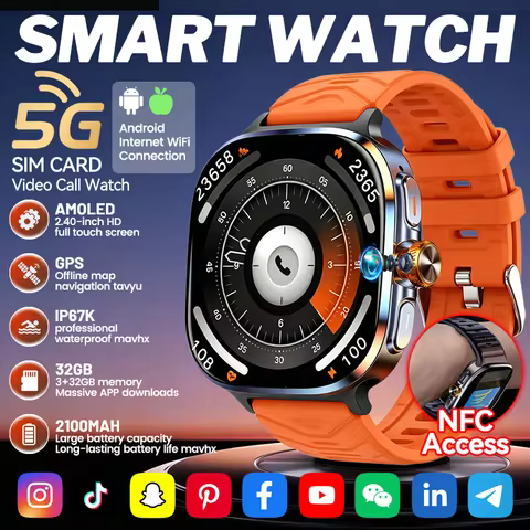 New Men Fashion 5G Smart Watch WiFi 32GB Memory Google Maps Social App Download Video Call 2MP 2100m