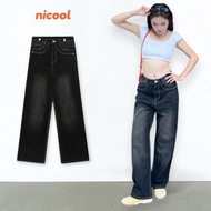 Women's straight-leg jeans with black wash and embossed stitching, NICOOL N41-Q57