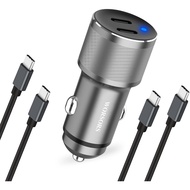 Dual 45W USB C Car Charger, 90W Max Super Fast Charging, All Metal 12V Cigarette Lighter Adapter for