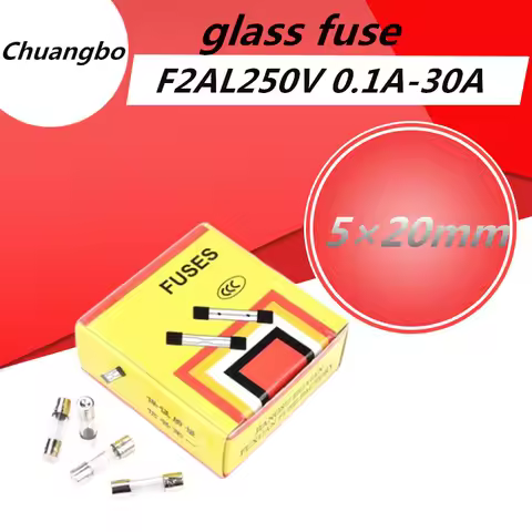1 box 100pcs 5*20MM Glass Tube Fuse F2AL250V 0.1A 0.2A 0.3A 0.5A 0.63A 0.75A 0.8A 1A 2A 3A 3.15A Fas