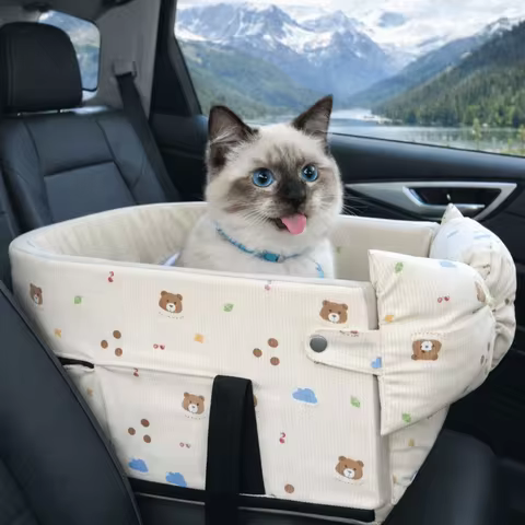 Cartoon Pattern Dog Car Seat Large Capacity Comfortable Pet Central Control Car Seat with Safety Lea