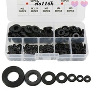 ELOK 350pcs Washer Assortment Kit Insulation Ring Black Hardware M2 M2.5 M3 M4 M5 M6 M8