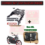 GIVI SUZUKI RAIDER GIVI COMBO SET BOX&RACK LIPAT SUZUKI RAIDER 150 rear box set RACK LIPAT GIVI