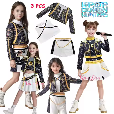 Kpop Demon Hunter Kids Costume Golden Huntrix Rumi Zoey Mira Cosplay Costume Set 3D Print Girls Stag