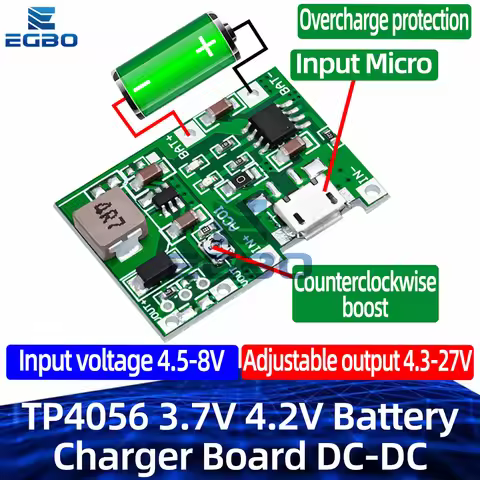 EGBO NEW Lithium Li-ion 18650 3.7V 4.2V Battery Charger Board DC-DC Step Up Boost Module TP4056 DIY