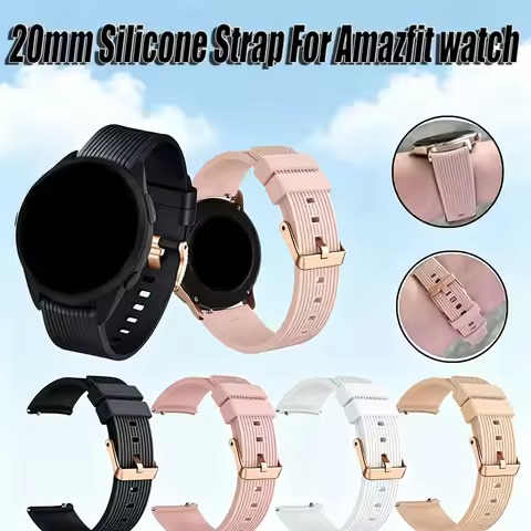 20mm Silicone Strap For Amazfit watch T-Rex 3Pro 44mm GTS 4/3/2/2e/2 Mini/GTR 42mm/Bip 3 Pro youth S