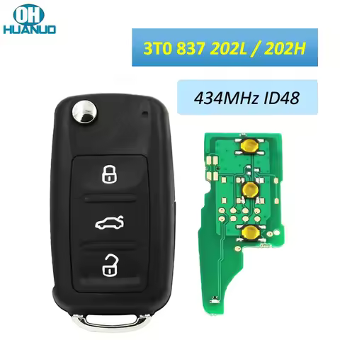 OHUNUAO 3T0 837 202L 3 Button Flip Folding Remote Key 434MHZ ID48 Chip 3T0 837 202H / 5K0 837 202 AD