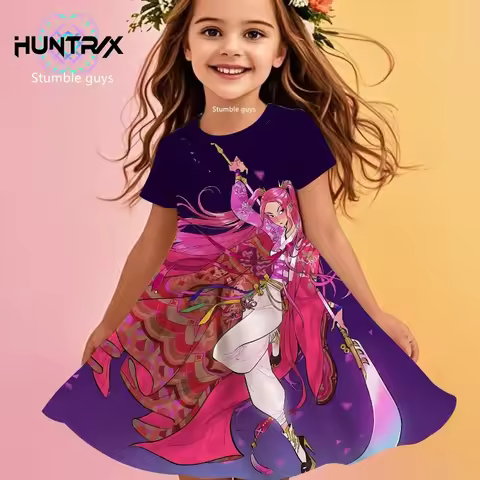 Girls Kpop Demon Hunters Nightgown Summer Kids Anime Cartoon Cute Princess Beach Casual Sleepwear