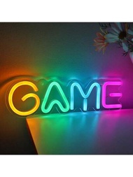 1入手工製作的超亮字母GAME LED霓虹燈牌，適用於遊戲博主互聯網酒吧CF LOL遊戲中心電子競技電影院KTV電子競技酒店房間派對裝飾禮品